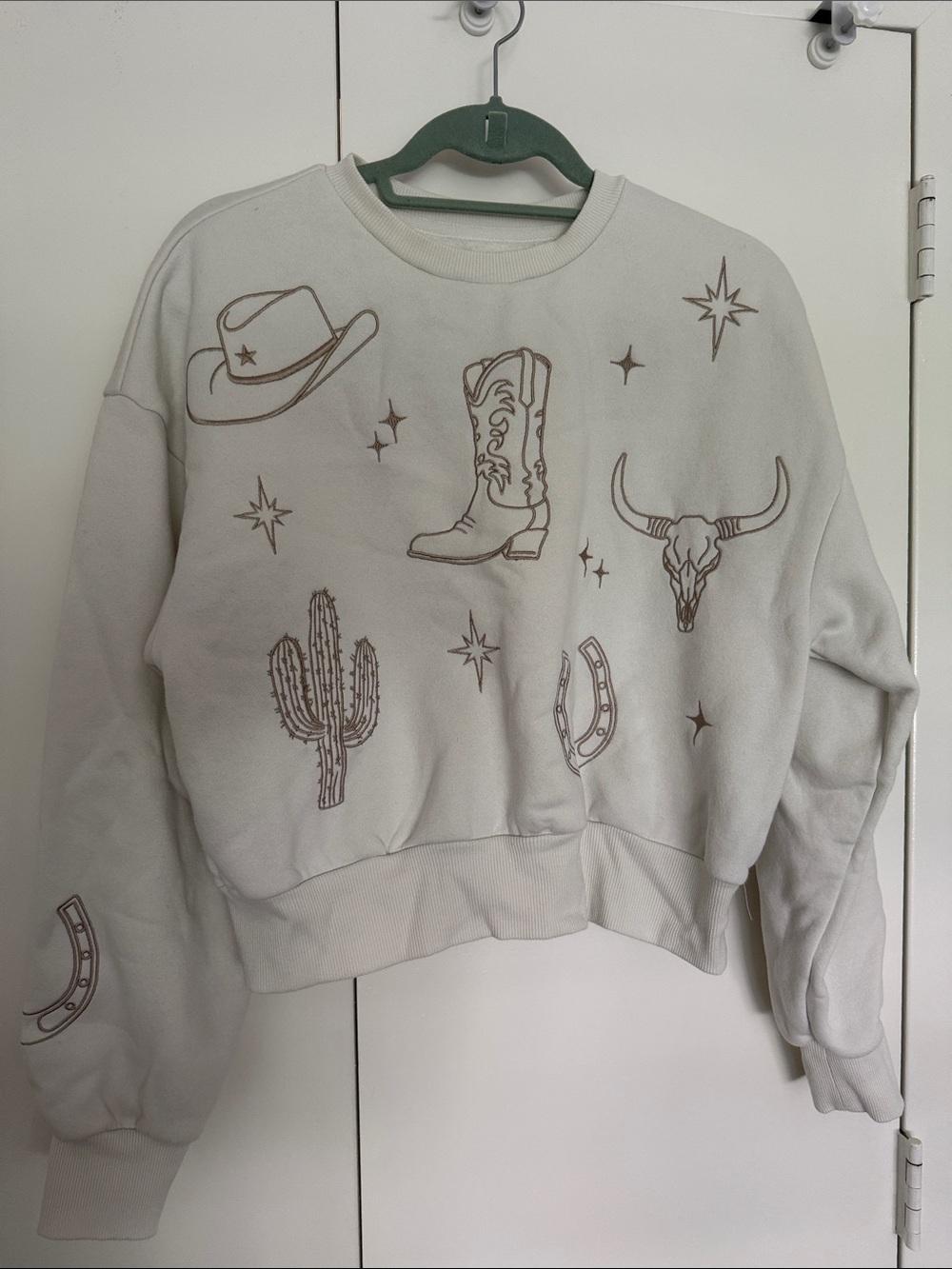 Cream Western Graphic Crewneck Sweater